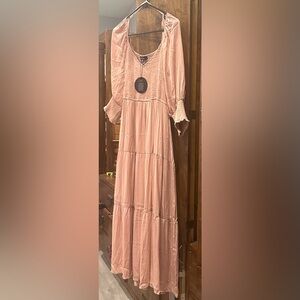 NWT MittoShop Blush Smocked Tiered Maxi-Midi Dress XL